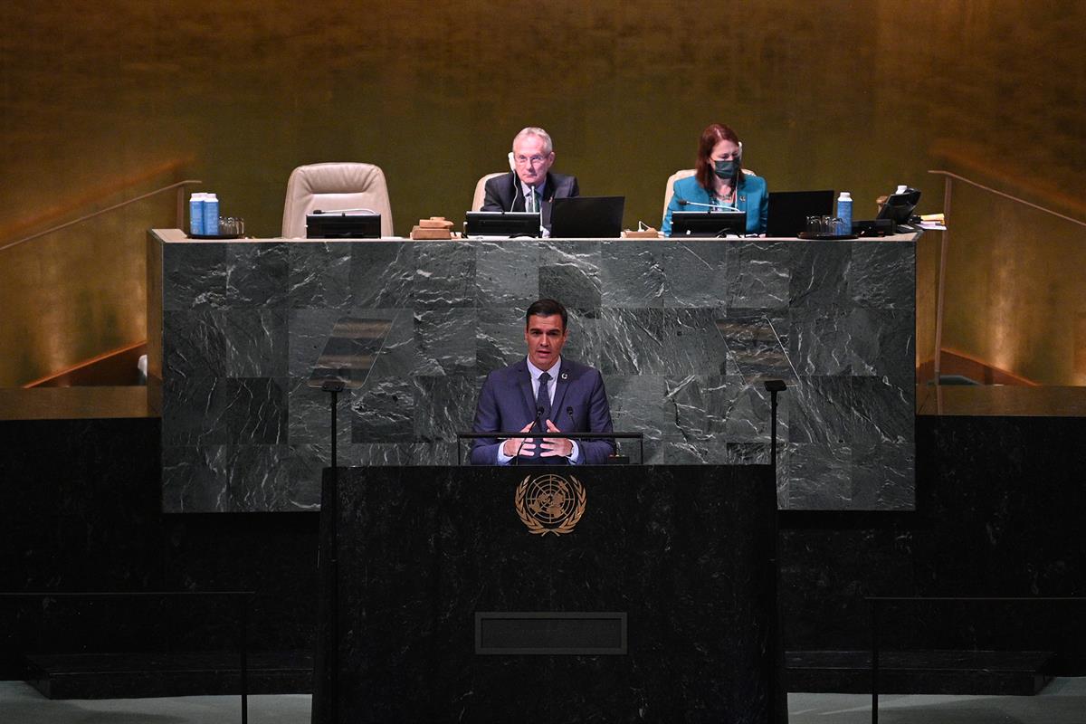 22/09/2022. Pedro Sánchez interviene en el Debate General del 77ª periodo de sesiones de la Asamblea General de Naciones Unidas