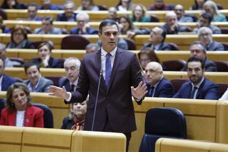 22/11/2022. El presidente del Gobierno comparece ante el Pleno del Senado. El presidente del Gobierno, Pedro Sánchez, durante su intervenció...