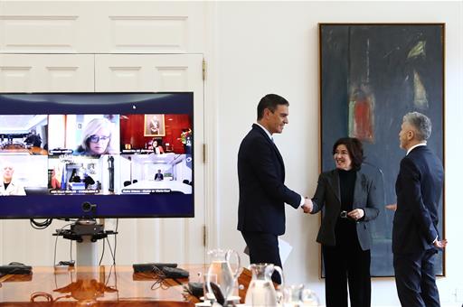 El presidente del Gobierno, Pedro Sánchez, durante la reunión