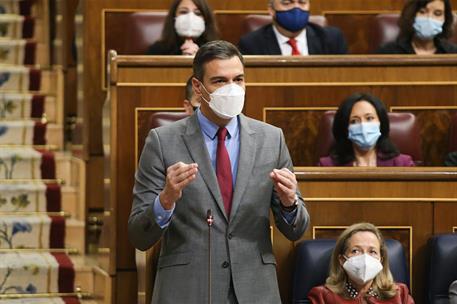 23/02/2022. Pedro Sánchez asiste a la sesión de control en el Congreso. El presidente del Gobierno, Pedro Sánchez, durante su intervención e...