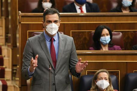 23/02/2022. Pedro Sánchez asiste a la sesión de control en el Congreso. El presidente del Gobierno, Pedro Sánchez, durante la sesión del con...