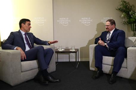 24/05/2022. Pedro Sánchez asiste a la Reunión Anual del Foro Económico Mundial. El presidente del Gobierno, Pedro Sánchez, mantiene una reun...