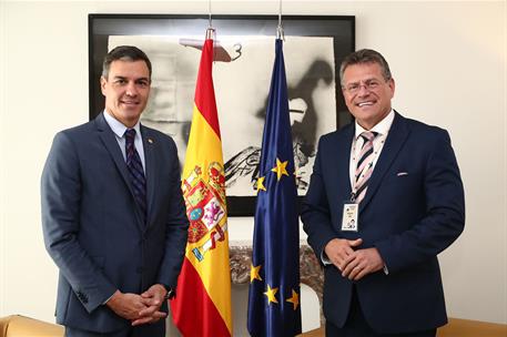 23/06/2022. Reuni&#243;n bilateral de Pedro S&#225;nchez y el vicepresidente de la Comisi&#243;n Europea Maroš Šefčovič. El presidente del Gobierno, Pedro ...