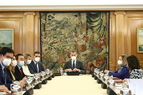 24/02/2022. Pedro Sánchez asiste a la reunión del Consejo de Seguridad Nacional. S.M. el Rey preside la reunión del Consejo de Seguridad Nac...