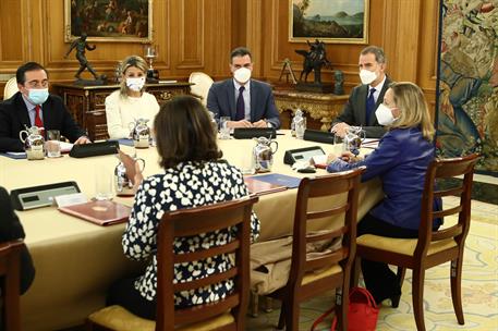 24/02/2022. Pedro Sánchez asiste a la reunión del Consejo de Seguridad Nacional. El presidente del Gobierno, Pedro Sánchez, durante la reuni...
