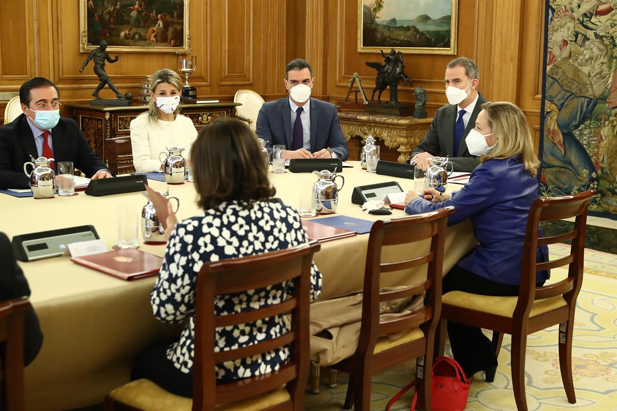 24/02/2022. Pedro Sánchez asiste a la reunión del Consejo de Seguridad Nacional. El presidente del Gobierno, Pedro Sánchez, durante la reuni...