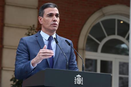 24/02/2022. Declaración institucional del presidente del Gobierno. El presidente del Gobierno, Pedro Sánchez, durante la declaración institu...