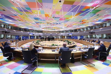 24/03/2022. Pedro Sánchez asiste a la reunión del Consejo Europeo. Sesión de trabajo de la primera jornada de la reunión del Consejo Europeo.