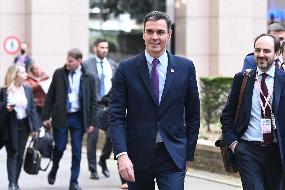 24/03/2022. Pedro Sánchez asiste a la reunión del Consejo Europeo. El presidente del Gobierno, Pedro Sánchez, a su llegada a la primera jorn...
