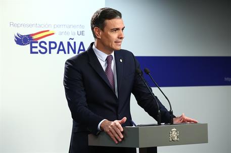 24/06/2022. Pedro S&#225;nchez comparece tras el Consejo Europeo. El presidente del Gobierno, Pedro S&#225;nchez, durante su comparecencia en la sala ...