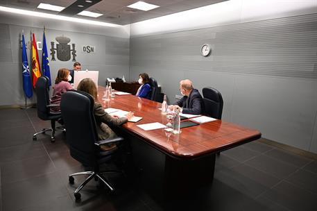 25/02/2022. Sánchez participa por videoconferencia en la reunión de la OTAN. El presidente del Gobierno, Pedro Sánchez, durante su participa...