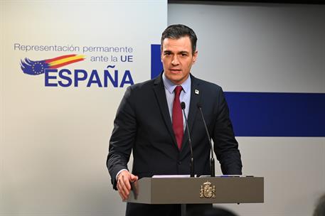 25/03/2022. Pedro Sánchez asiste a la reunión del Consejo Europeo. El presidente del Gobierno, Pedro Sánchez, en la rueda de prensa conjunta...