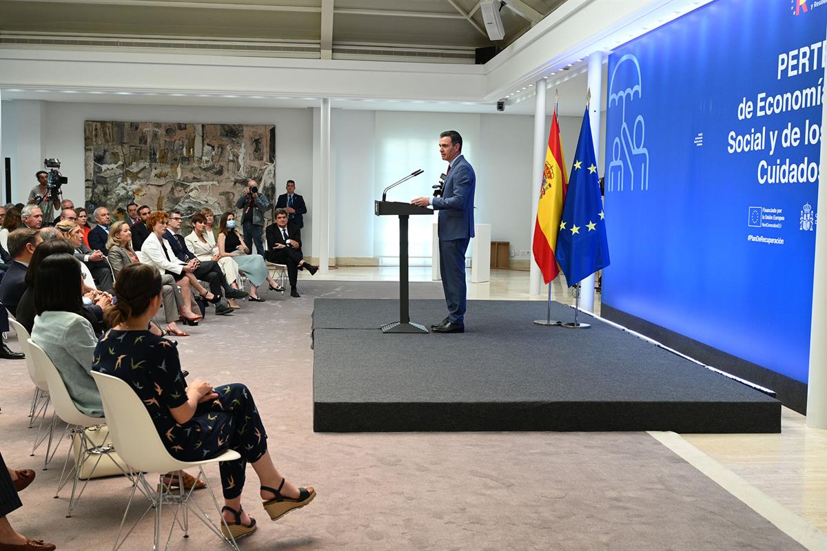 27/05/2022. Sánchez presenta el PERTE de Economía Social y de los Cuidados. Pedro Sánchez durante la presentación del PERTE de Economía Soci...