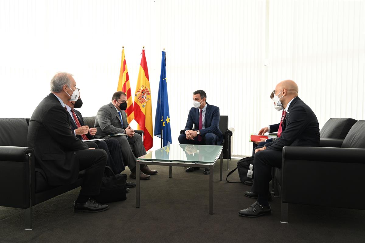 28/02/2022. Pedro Sánchez asiste a la inauguración del "Mobile World Congress Barcelona 2022". El presidente del Gobierno, durante su reunió...