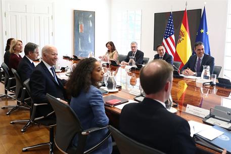 28/06/2022. Pedro Sánchez se reúne con el presidente de Estados Unidos, Joe Biden. Reunión de las delegaciones de España y Estados Unidos, p...