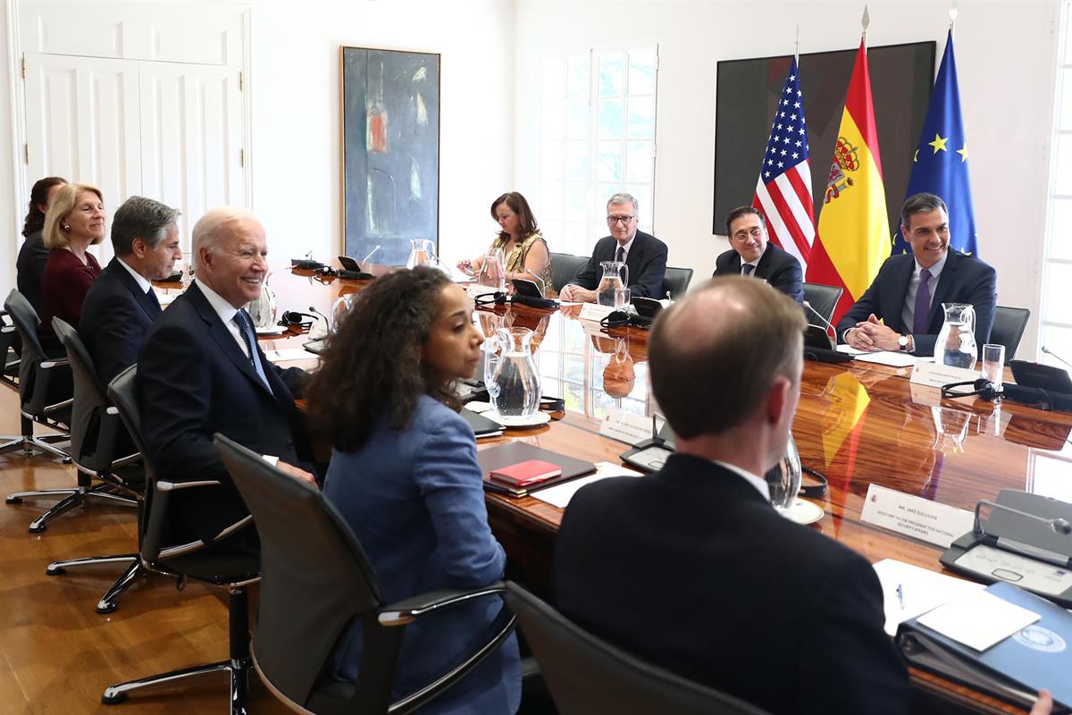 28/06/2022. Pedro Sánchez se reúne con el presidente de Estados Unidos, Joe Biden. Reunión de las delegaciones de España y Estados Unidos, p...