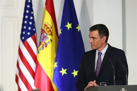 28/06/2022. Pedro Sánchez se reúne con el presidente de Estados Unidos, Joe Biden. El presidente del Gobierno, Pedro Sánchez, durante su intervención.