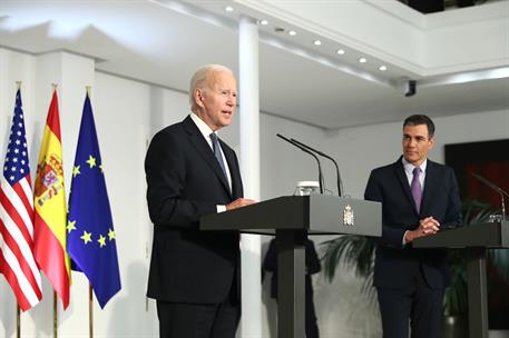 28/06/2022. Pedro Sánchez se reúne con el presidente de Estados Unidos, Joe Biden. El presidente de los Estados Unidos, Joe Biden, durante s...