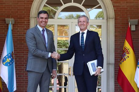 28/07/2022. Pedro Sánchez recibe al presidente de la Xunta de Galicia, Alfonso Rueda. El presidente del Gobierno, Pedro Sánchez, y el presid...
