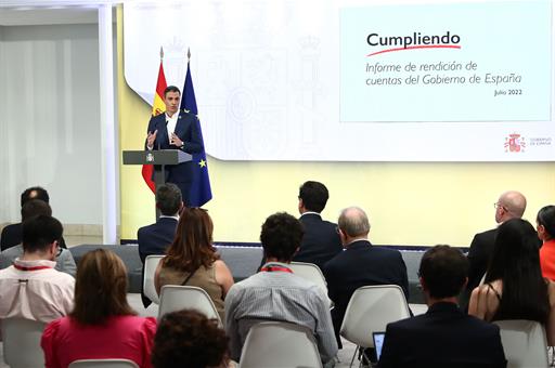 Pedro Sánchez durante su comparecencia para presentar el informe de rendición de cuentas del Ejecut