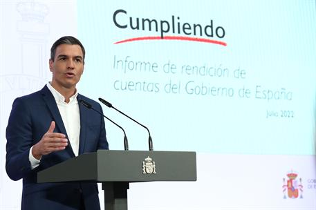 29/07/2022. Sánchez presenta el informe 'Cumpliendo' del primer semestre de 2022