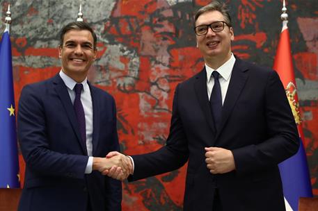 29/07/2022. Encuentro de Pedro Sánchez con el presidente de la República de Serbia. Encuentro de Pedro Sánchez con el presidente de la Repúb...