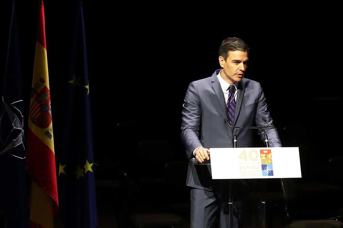 30/05/2022. Pedro Sánchez interviene en el acto del 40º aniversario de la adhesión de España a la OTAN. El presidente del Gobierno, Pedro Sá...