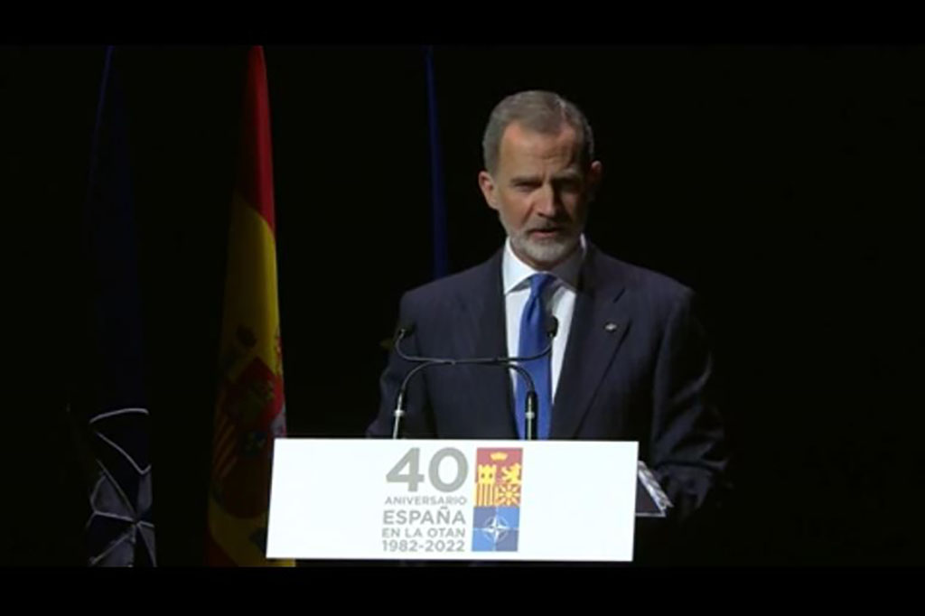 30/05/2022. Pedro Sánchez interviene en el acto del 40º aniversario de la adhesión de España a la OTAN. El Rey Felipe VI durante su interven...