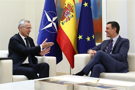 30/05/2022. Pedro Sánchez se reúne con el secretario general de la OTAN. El presidente del Gobierno, Pedro Sánchez, durante su reunión con e...