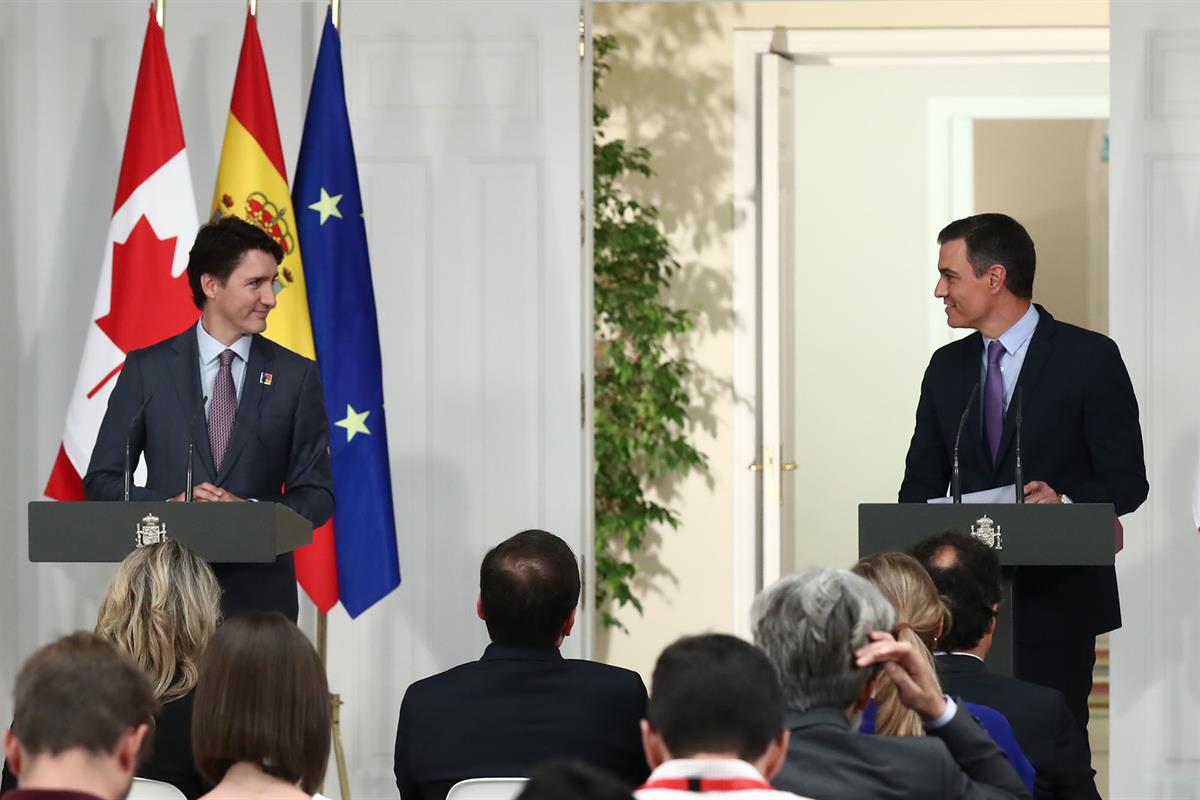 30/06/2022. Pedro Sánchez recibe al primer ministro de Canadá. El presidente del Gobierno, Pedro Sánchez, y el primer ministro de Canadá, Ju...