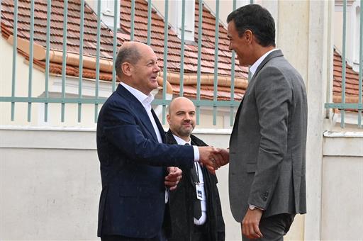 30/08/2022. Visit to Germany. The President of the Government of Spain, Pedro Sánchez, is received by the German Chancellor, Olaf Scholz