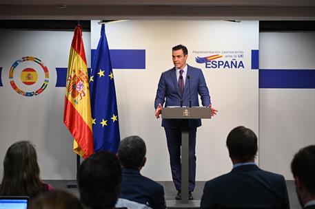 31/05/2022. Pedro Sánchez comparece tras el Consejo Europeo extraordinario. El presidente del Gobierno, Pedro Sánchez, durante su comparecen...