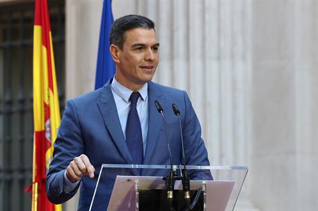 9/05/2022. Pedro Sánchez Día Europa. El presidente del Gobierno, Pedro Sánchez, durante su intervención en el acto conmemorativo del LXXII A...