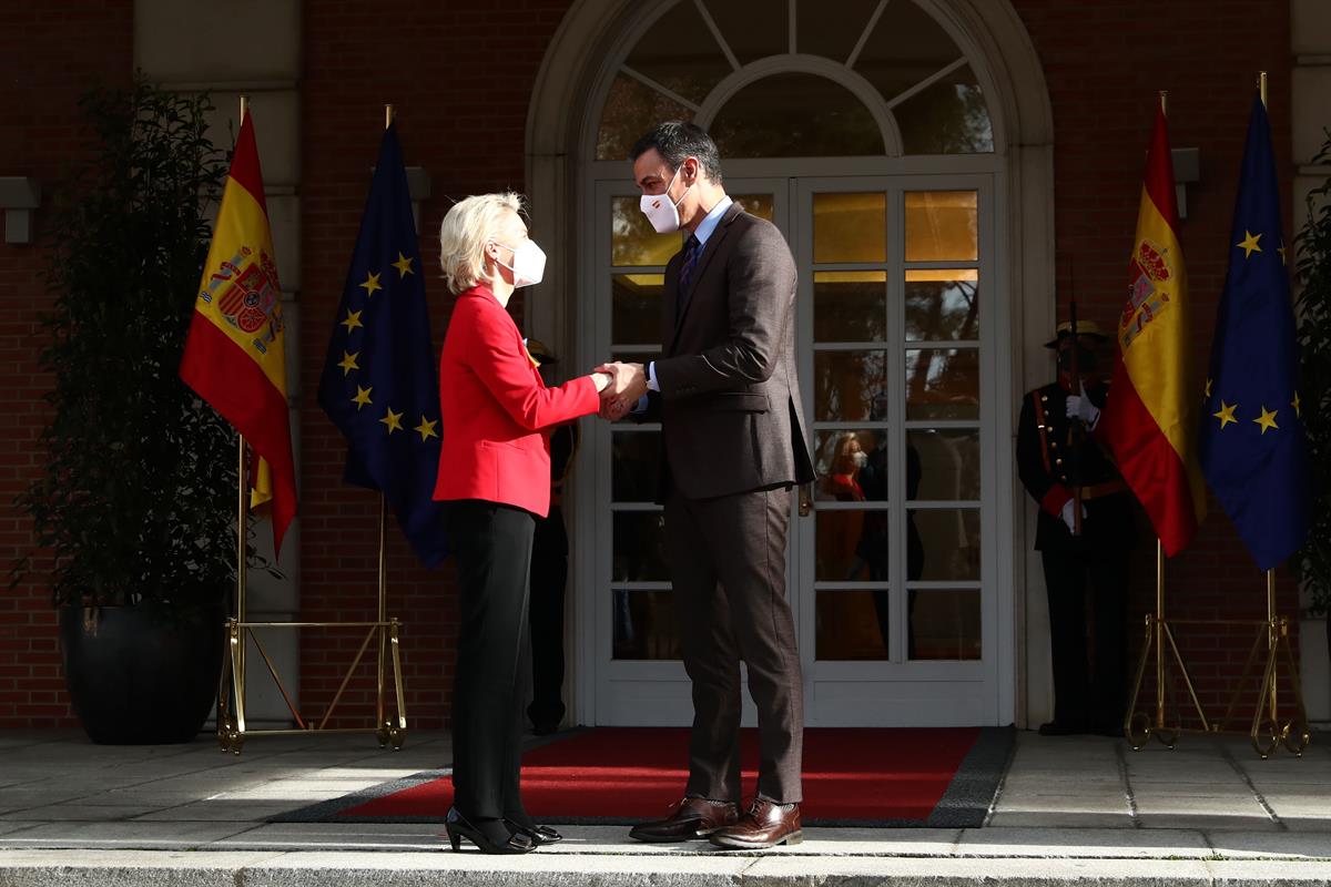 5/03/2022. Pedro Sánchez recibe a la presidenta de la Comisión Europea, Ursula von der Leyen. El presidente del Gobierno, Pedro Sánchez, rec...