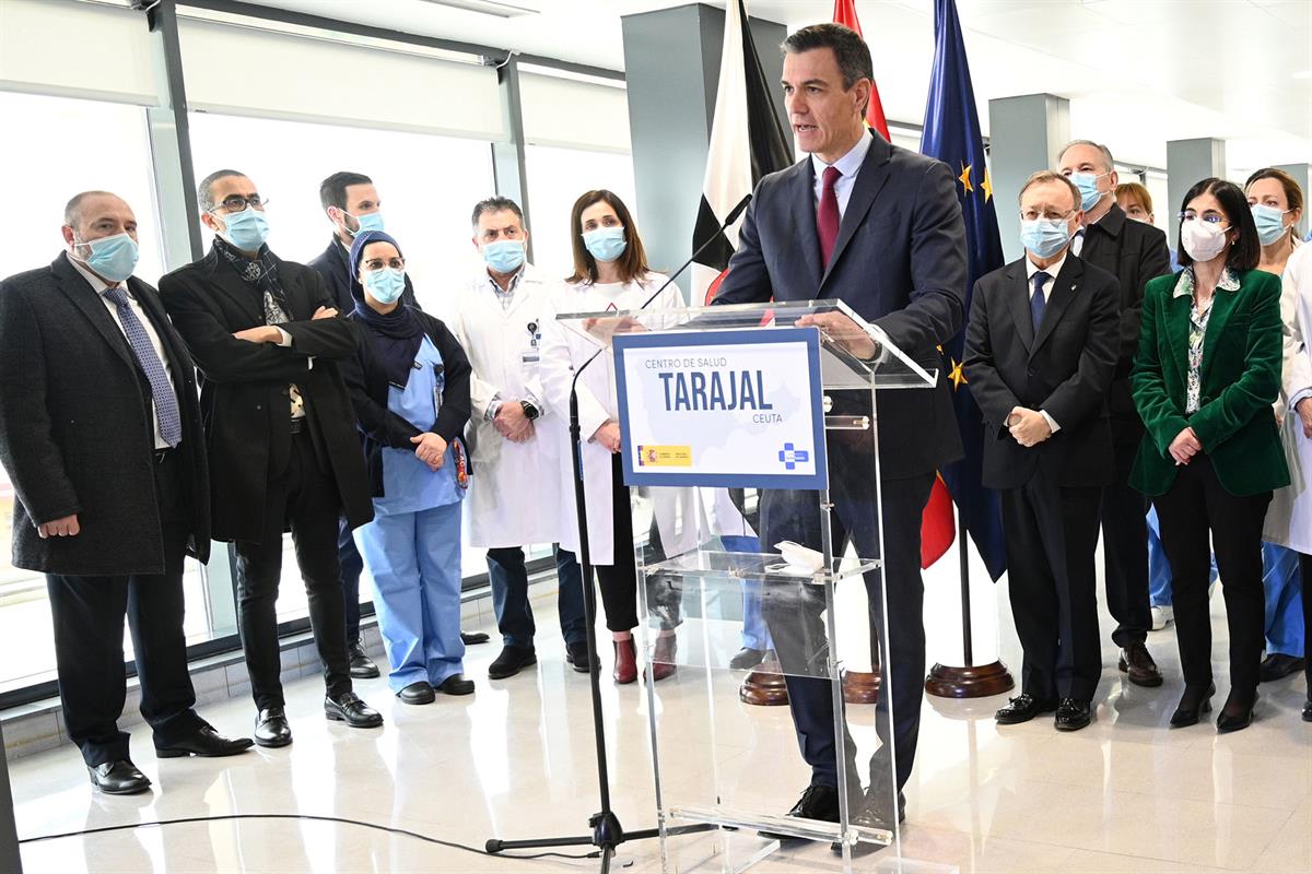 1/03/2023. Pedro Sánchez inaugura el Centro de Salud Tarajal en Ceuta. El presidente del Gobierno, Pedro Sánchez,durante su intervención en ...