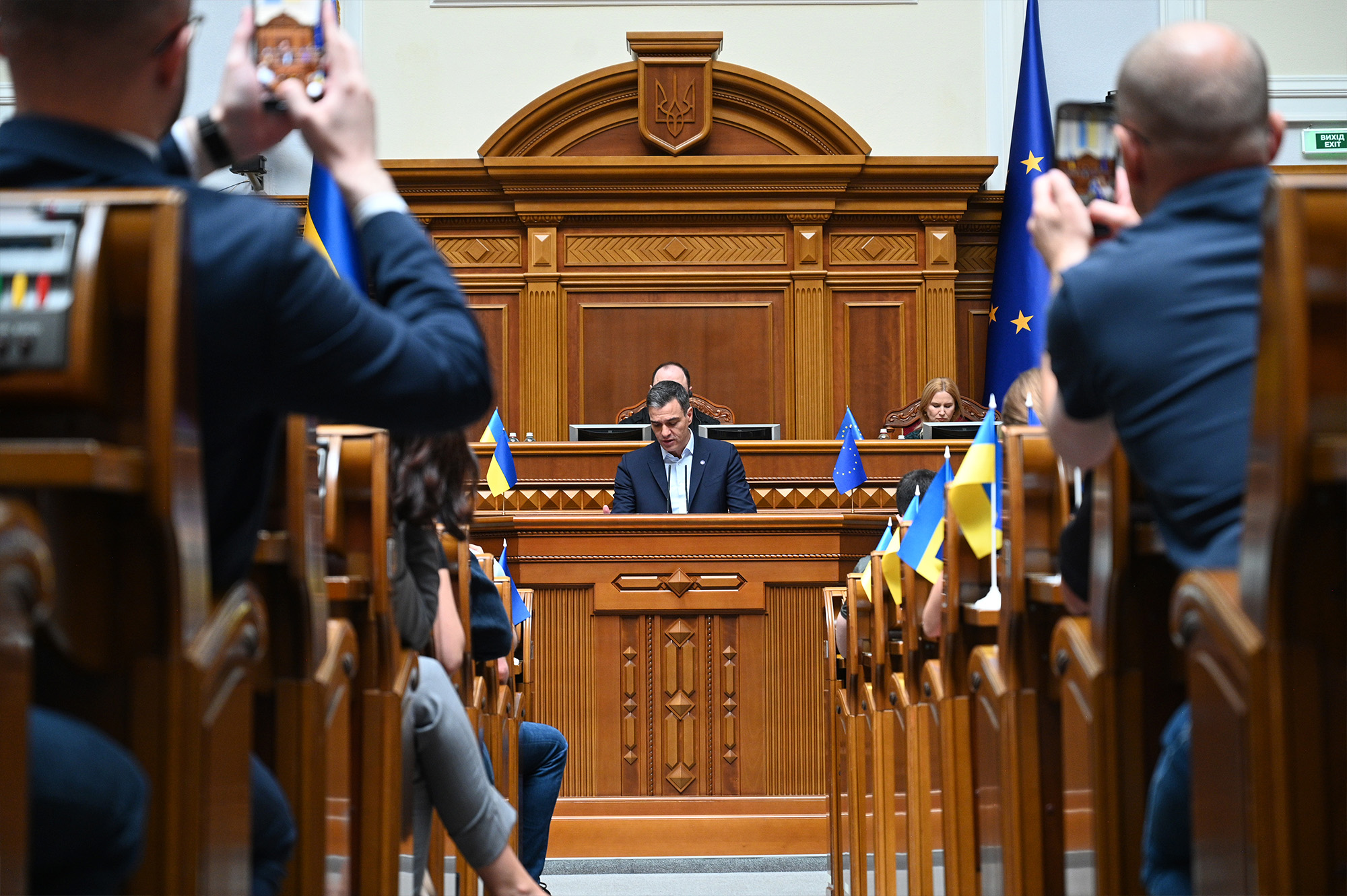 Pedro Sánchez interviene en el Parlamento ucraniano