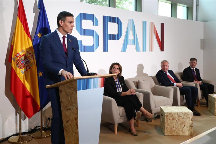 1/12/2023. Pedro Sánchez asiste a la presentación del acuerdo CEPSA-Maersk. El presidente del Gobierno, Pedro Sánchez, interviene en el acto...
