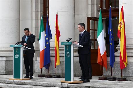 2/03/2023. Viaje del presidente del Gobierno a Irlanda. El presidente del Gobierno, Pedro Sánchez, comparece junto al primer ministro de la ...