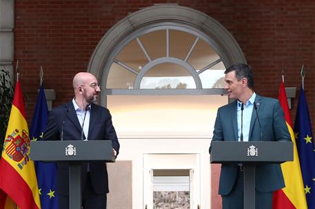 2/07/2023. Pedro S&#225;nchez recibe en La Moncloa al presidente del Consejo Europeo. El presidente del Gobierno y el presidente del Consejo Euro...