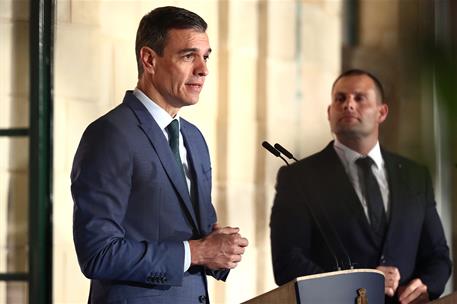 4/04/2023. El presidente del Gobierno viaja a Malta. El presidente del Gobierno, Pedro Sánchez, durante la declaración institucional que ha ...