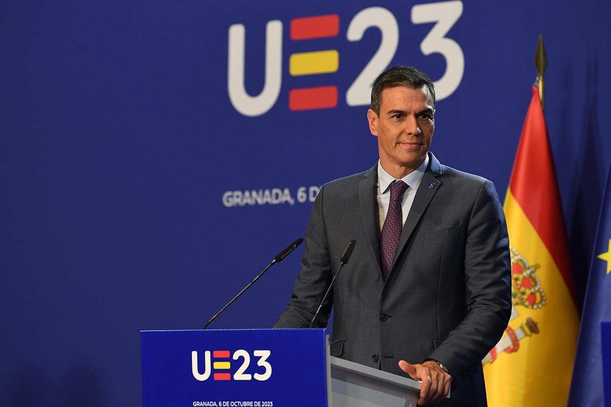 6/10/2023. Pedro Sánchez participa en la Reunión Informal del Consejo Europeo. El presidente del Gobierno en funciones, Pedro Sánchez, compa...