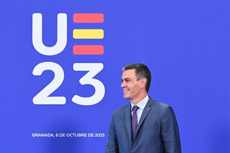 6/10/2023. Pedro S&#225;nchez participa en la Reuni&#243;n Informal del Consejo Europeo. El presidente del Gobierno en funciones, Pedro S&#225;nchez, al in...