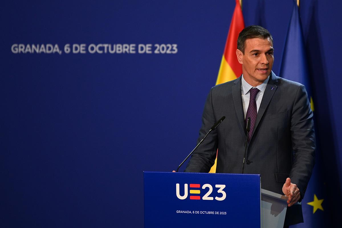 6/10/2023. Pedro Sánchez participa en la Reunión Informal del Consejo Europeo. El presidente del Gobierno en funciones, Pedro Sánchez, compa...