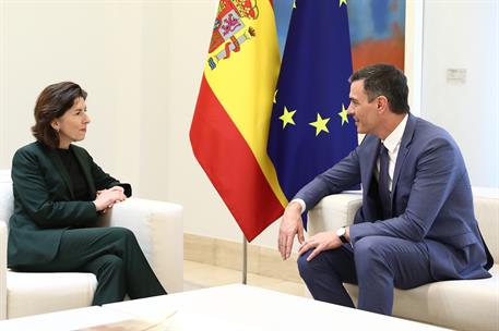 7/06/2023. Pedro S&#225;nchez mantiene un encuentro con la secretaria de Comercio de EE.UU., Gina Raimondo. El presidente del Gobierno, Pedro S&#225;n...