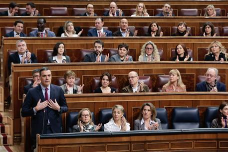 8/02/2023. Pedro S&#225;nchez asiste a la sesi&#243;n de control en el Congreso. El presidente del Gobierno, Pedro S&#225;nchez, interviene en la sesi&#243;n de...