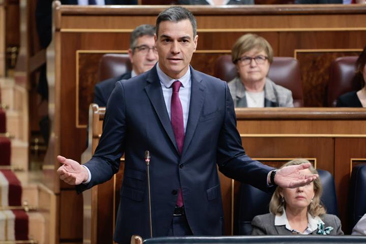 El presidente del Gobierno, Pedro Sánchez, durante la sesión de control en el Congreso
