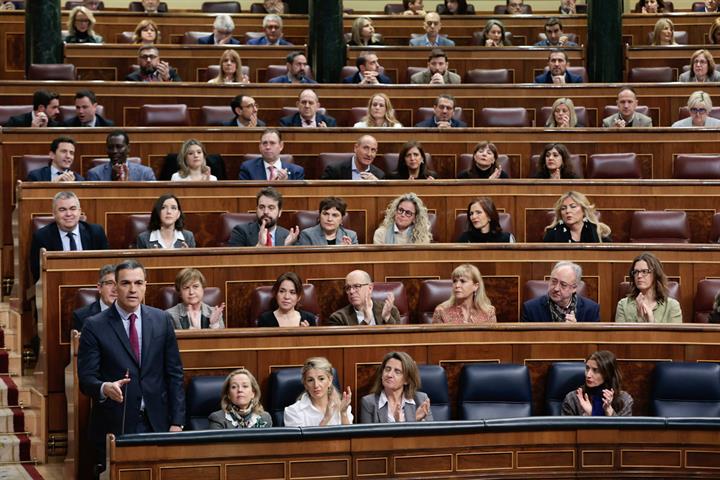 El presidente del Gobierno, Pedro Sánchez, durante la sesión de control en el Congreso
