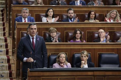 8/03/2023. Pedro Sánchez asiste a la sesión de control en el Congreso. El presidente del Gobierno, Pedro Sánchez, durante su intervención en...