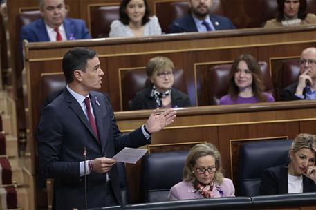 8/03/2023. Pedro Sánchez asiste a la sesión de control en el Congreso. El presidente del Gobierno, Pedro Sánchez, durante su intervención en...