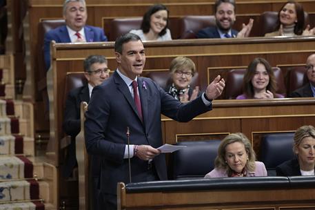 8/03/2023. Pedro Sánchez asiste a la sesión de control en el Congreso. El presidente del Gobierno, Pedro Sánchez, durante su intervención en...